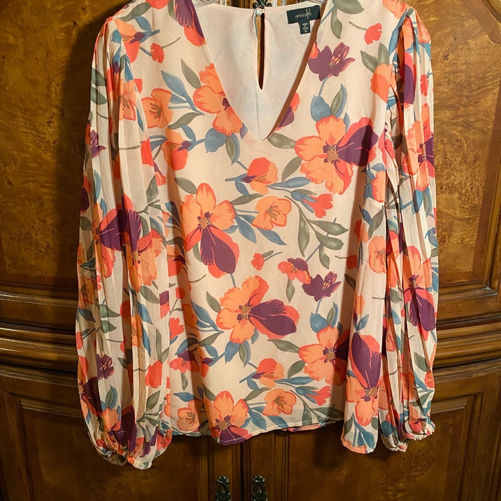 Floral V-Neck Blouse - Multicolor